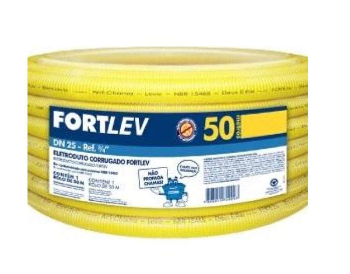 Mangueira Corrugada 25 MM Fortlev Amarela c/50 Mts