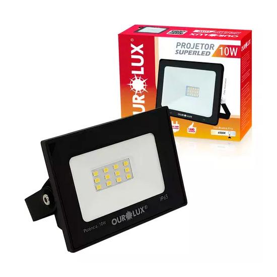 Refletor Slim Led Preto - 10W - 6500K - Luz Branca