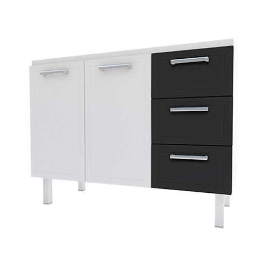 Gabinete de Cozinha Apolo - Aço - 3 gavetas - Branco/Preto - 140 cm